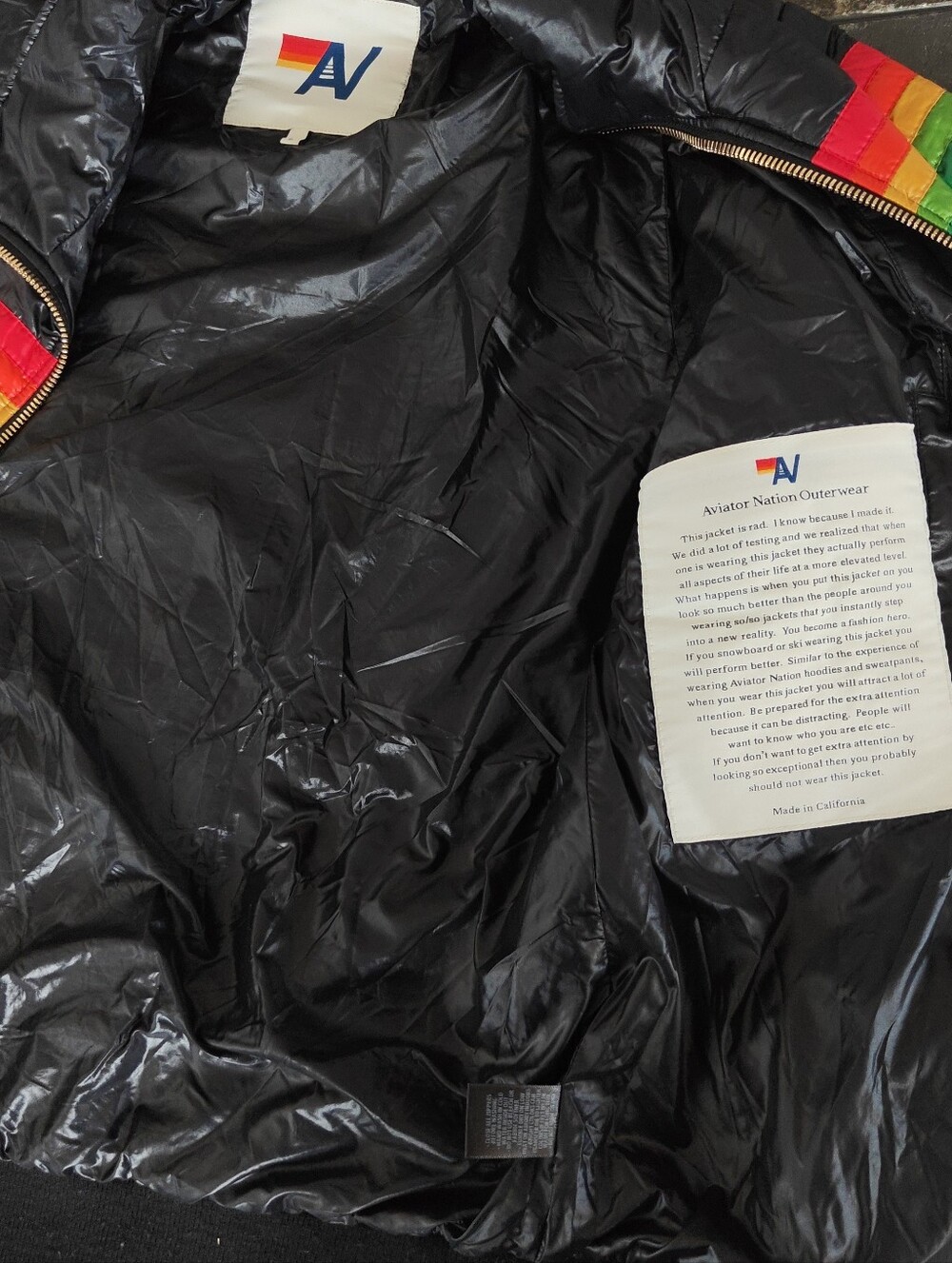 Aviator Nation  Rainbow Stripe Puffer Jacket – Black – Size L - Picture 6 of 8
